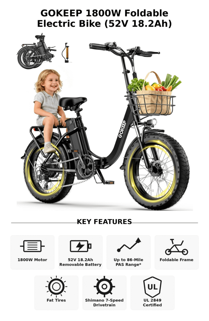 GOKEEP 1800W Foldable Electric Bike (52V 18.2Ah)