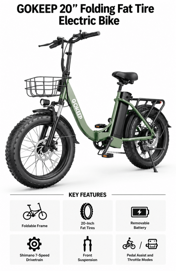 GOKEEP 20” Folding Fat Tire Electric Bike
